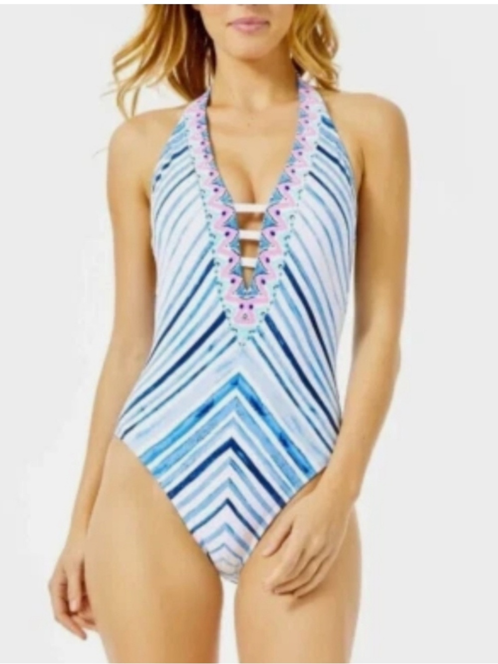 Lilly Pulitzer Striped Halter One-Piece in Blue and Pink